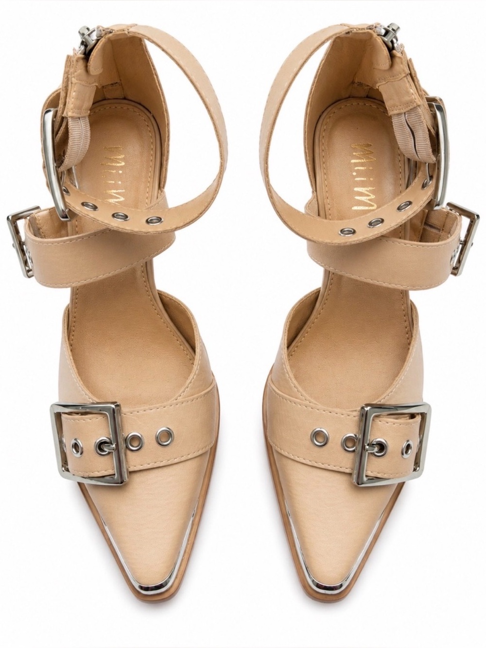 Mi.iM Hendrix Beige Buckle Block Heel Peep Toe Heels Size US 7 NWOB